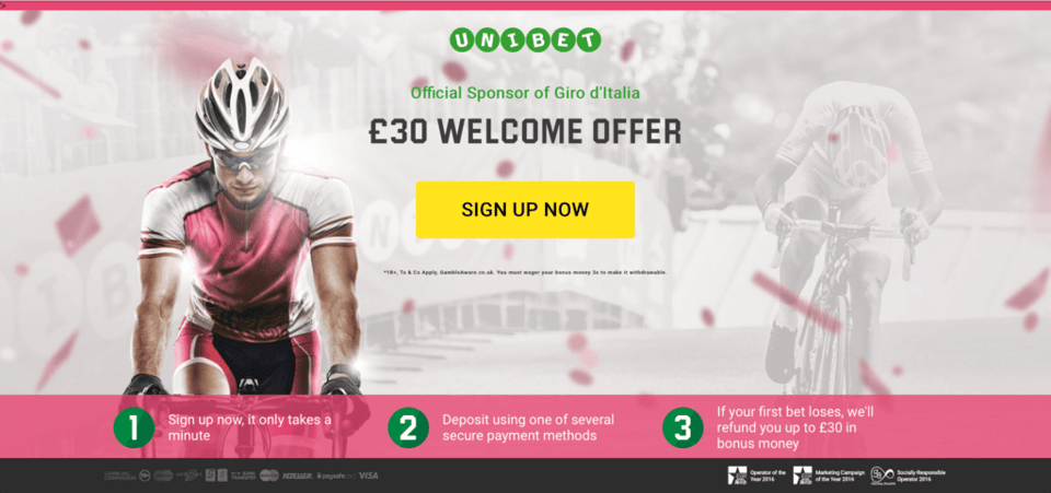 An example of an awesome landing page by Unibet